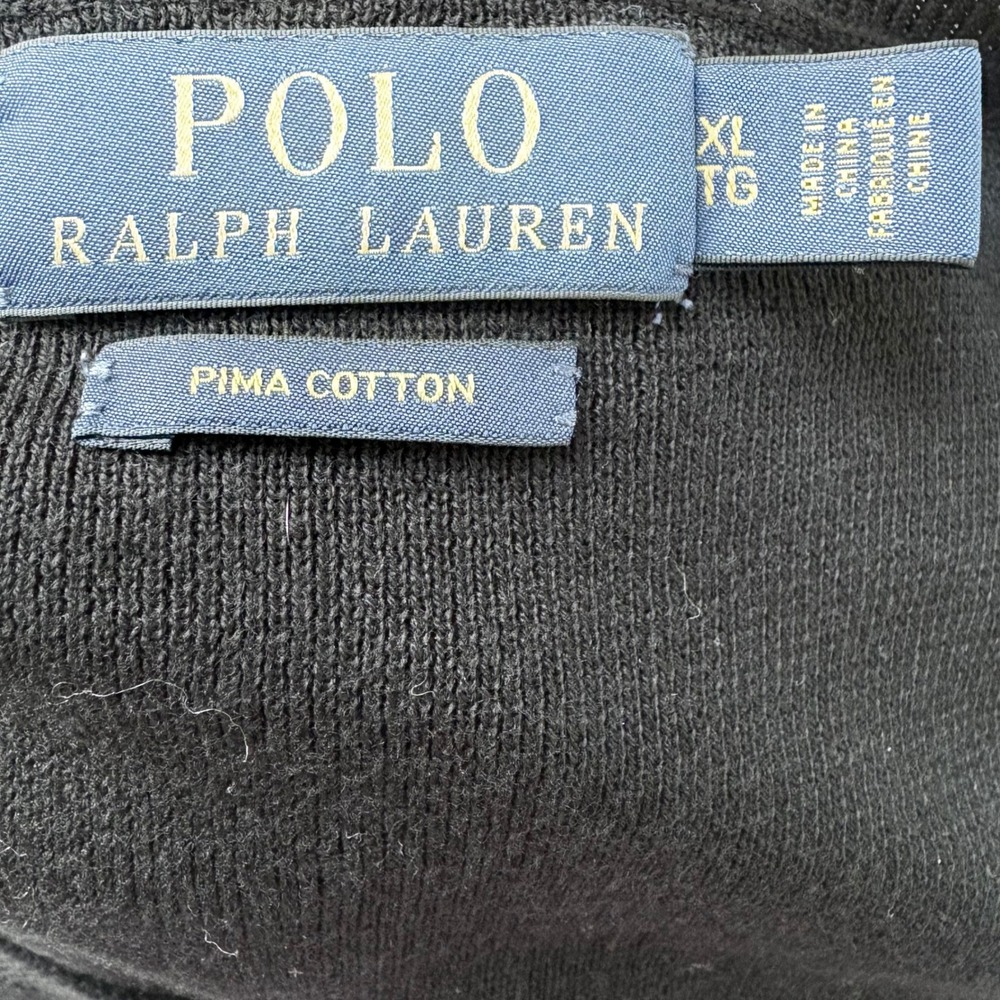 Polo Ralph Lauren Sweater XL Black Pima Cotton V-Neck Red Pony Pullover Preppy - Picture 8 of 10